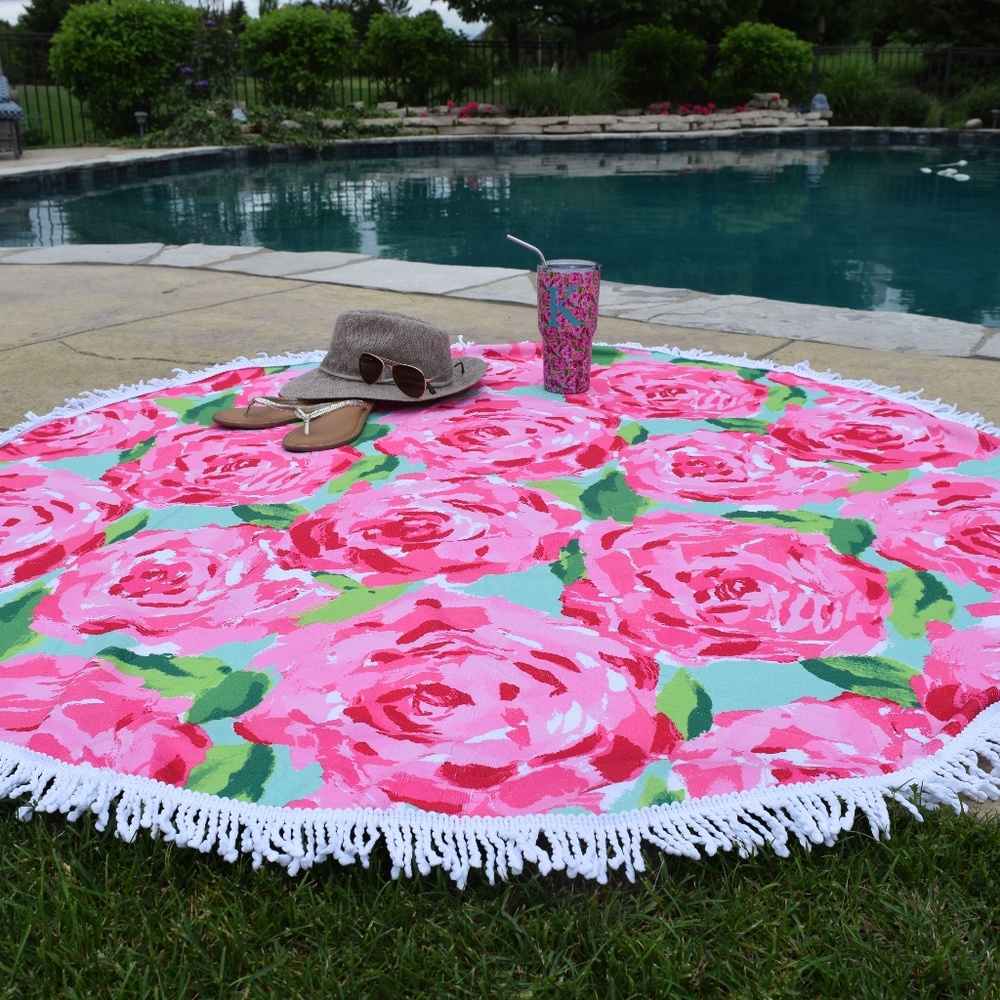 Lilly inspired Rose Print Round Beach Towel
